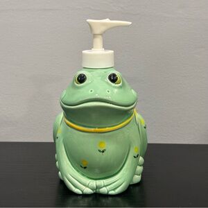 Otagiri Green Ceramic Frog soap dispenser floral vintage Japan made